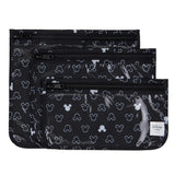 The Bumkins Clear Travel Bag 3-Pack features a black and white Mickey Mouse icon design and is TSA compliant.