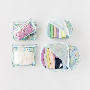Bumkins Packing Cube 2 Pack + Clear Travel Bag 3 Pack Set: Aloha Stitch keeps travel essentials organized in style.
