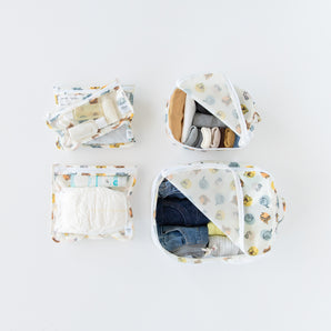 Bumkins Packing Cube 2 Pack + Clear Travel Bag 3 Pack Set: Disney Winnie and Friends, ideal for organized travel essentials.