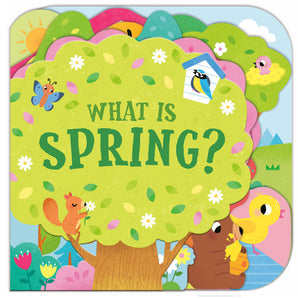 The What Is Spring? board book by Random House is a vibrant nature-themed read featuring animals like squirrels, ducks, and birdhouses.