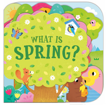 The What Is Spring? board book by Random House is a vibrant nature-themed read featuring animals like squirrels, ducks, and birdhouses.