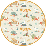 Emerson and Friends One Piece Swimsuit features a Beach Day print with seagulls, crabs, seashells & more on UV protective fabric.