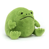 Meet Jellycats Ricky Rain Frog, a green plush with a round shape and simple face, sitting upright and ready for hugs.