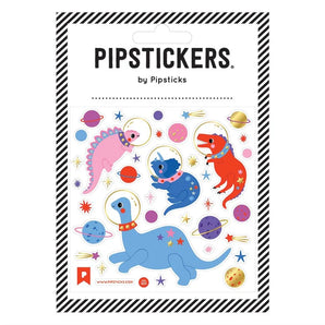 Pipsticks Dinosaur Through Space stickers feature cartoon dinosaurs, planets, stars, and glittery gold foil for a cosmic vibe.