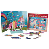 Floss and Rocks Wooden Magnetic Dress Up Toys, Fantasy Pets, includes unicorn figure, magnetic pieces, outfits & illustrated box background.