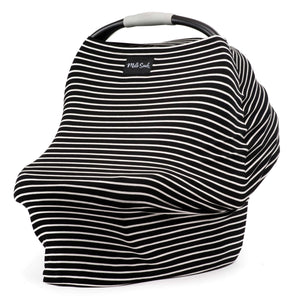 The Milk Snob Cover Modern Stripe is a chic black and white striped baby car seat cover with a handy top handle for multiple uses.