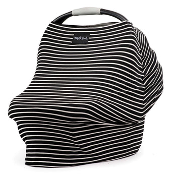 The Milk Snob Cover Modern Stripe is a chic black and white striped baby car seat cover with a handy top handle for multiple uses.
