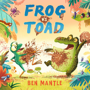 The Frog vs Toad hardcover by Random House features a playful mud-covered frog and toad amid colorful plants and insects.