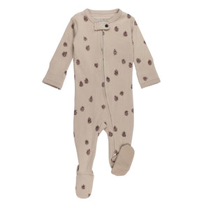Organic Zipper Footie, Oatmeal Pinecone