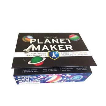 The Copernicus Toys Bouncing Planet Maker features vibrant planetary rings, a paper rocket, and kits for creating multicolored planets.