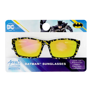 Arkaid Sunglasses, Batman Camo by Sunstaches feature UV400 protection, yellow reflective lenses, and a comic-style Batman illustration.