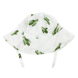 Bebe Au Laits Sun Hat in Saguaro print: white baby hat with chin straps, offering sun protection with bamboo + cotton blend.