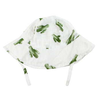 Bebe Au Laits Sun Hat in Saguaro print: white baby hat with chin straps, offering sun protection with bamboo + cotton blend.