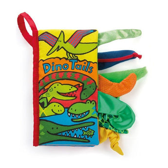 Jellycats Dino Tails Cloth Book showcases colorful dinosaur tails for endless discovery and vibrant fun.