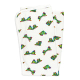 Lovedbabys Organic Blanket, Butterfly has eco-friendly dyes and repeating colorful tree frogs.