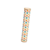 Rain Maker: white wood tube with yellow, blue, & orange raindrop design and PlanToys logo.