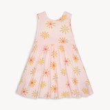 Magnetic Mes Magnetic Dress, Put On Your Sunnies: Sleeveless pink dress with yellow and pink sunburst patterns and a gathered waist.