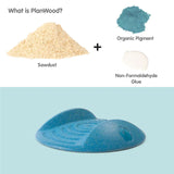 The blue Mini Golf Set by PlanToys is crafted from sustainable materials: PlanWood sawdust, organic pigment, and non-formaldehyde glue.
