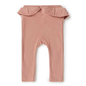 Snuggle Hunnys Organic Pants in Rose, featuring a ruffled waistband, are made from Certified Organic Cotton.