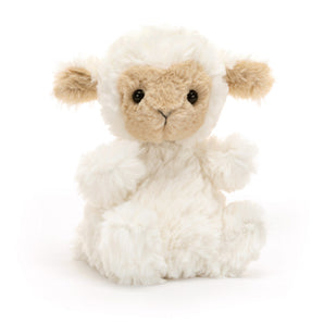 Jellycat Yummy Lamb: a plush white lamb with a beige face and floppy ears, perfect for snuggles.