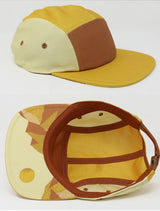 Storied Hats Lil Hat, Desert Sunset: yellow & brown cap with abstract brim patterns, adjustable strap, and quick-drying fabric.