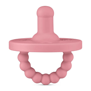 Ryan & Roses Round Pacifier & Teether in Rose, featuring a textured loop handle, made from medical-grade silicone.