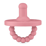 Ryan & Roses Round Pacifier & Teether in Rose, featuring a textured loop handle, made from medical-grade silicone.