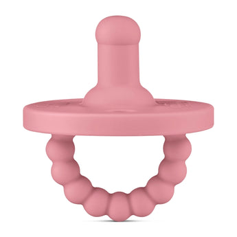 Ryan & Roses Round Pacifier & Teether in Rose, featuring a textured loop handle, made from medical-grade silicone.