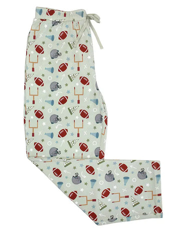 Emerson and Friends Adult Bamboo Lounge Pants, Game Day Green: Soft bamboo fabric with a football theme featuring goalposts and helmets.