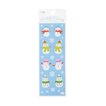 Textured OOLY Stickers, Snow Friends: snowmen & snowflakes on blue, perfect for charming your school supplies.