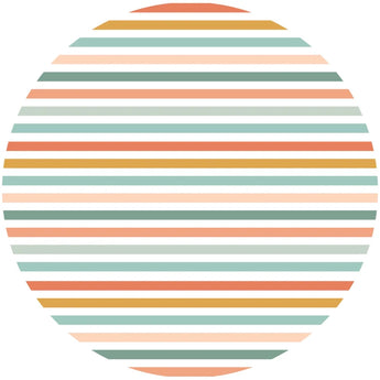 Muted orange, green, and beige stripes on the Emerson and Friends One Piece Reversible Swimsuit evoke a Beach Day vibe.