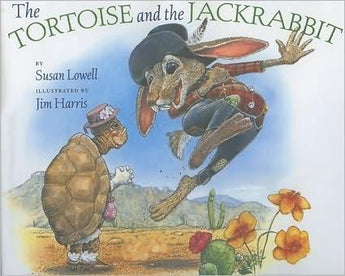 The Tortoise and the Jackrabbit Hardcover Book by Treasure Chest Books features a hat-wearing tortoise and a lively jackrabbit.