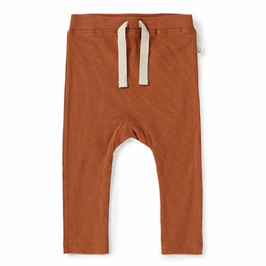 Snuggle Hunnys Organic Pants in Biscuit feature a drawstring waist and ribbed texture, crafted from certified organic cotton.