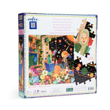 Discover Eeboos 500-piece puzzle Bookstore Astronomers with a vibrant cosmic scene and astronomers stargazing through a telescope.