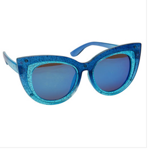 Arkaid Sunglasses by Sunstaches in Frozen Blue Sparkle, featuring reflective, impact-resistant lenses on a plain white backdrop.