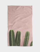 Geometrys Pink Cactus tea towels feature green cacti on pink premium microfiber, perfect for kitchen use.