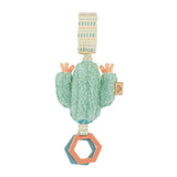 The Itzy Ritzy Cactus Attachable Travel Toy features hexagonal teething rings, a playful rattle, and is perfect for car seats.