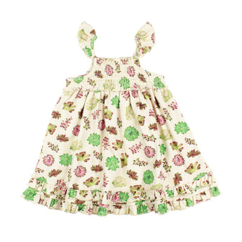 Lovedbabys Organic Smocked Dress, Buttercream Succulents: A floral sundress in eco-friendly dyed cotton with ruffled straps/hem.