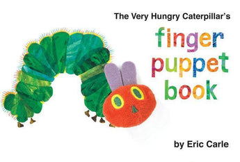 Cover of Eric Carles The Very Hungry Caterpillar Board Book by Random House, featuring a vibrant caterpillar and playful puppet.