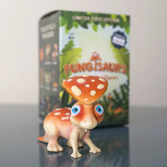 Collectible toy: A dinosaur with a mushroom cap from the Fungisaurs Mystery Box, ideal for the ARise app experience.