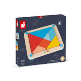 Janod Juratoys Tangram: A vibrant wooden puzzle with colorful geometric pieces for ages 2-5, perfect as a manipulative game.
