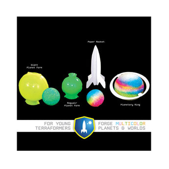 Young terraformers can create multicolor planets with the Copernicus Toys Bouncing Planet Makers colorful forms and paper rocket.