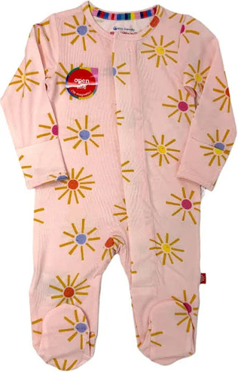 The Magnetic Me Put On Your Sunnies footie features long sleeves, mitten cuffs, and sun patterns in eco-friendly Modal fabric.