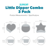 Dimensions—heart: 2.75 in (7 cm) by 2.5 in (6 cm), circle: 2.4 in by 2.2 in, star: 2.75 in by 2.75 in, depth: 1.2 in (3 cm).