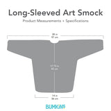 Gray Silhouette of Bumkins Long-Sleeved Art Smock with dimensions—width: 38 in (97 cm), height: 17.75 in (45 cm), bottom width: 14 in (36 cm).