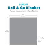 Gray silhouette of Bumkins Roll & Go Blanket with dimensions—width: 58 in (147 cm), height: 58 n (147 cm)