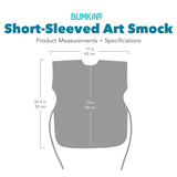 Gray silhouette of Bumkins Short-Sleeved Art Smock with dimensions—width: 17 in (43 cm), height: 20.5 in (52 cm), height from neck: 19 in (48 cm).