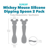 Bumkins Silicone Dipping Spoon: Mickey Mouse with dimensions—top width: 1.5 in, center width: 0.8 in, height: 4.75 in, depth: 0.5 in.