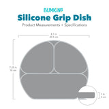 Gray silhouette of Bumkins Silicone Grip Dish with dimensions—width: 8.1 in (20.5 cm), height: 7.25 in (18 cm), depth: 1 in (3 cm).