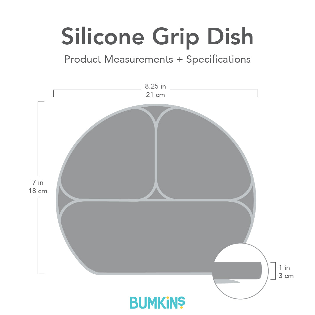 Bumkins Silicone Grip Dish + Stretch Lid Set 5 Section - Gray
